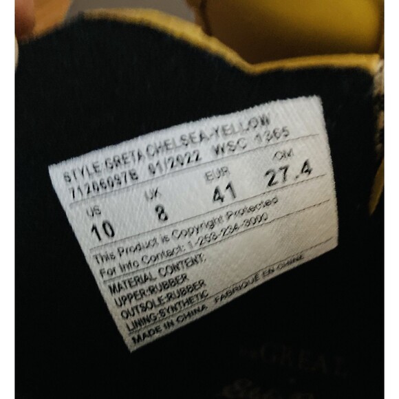 The Great x Eddie Bauer Greta Chelsea Rain Boots 10 Ankle Yellow Amber - Picture 6 of 12